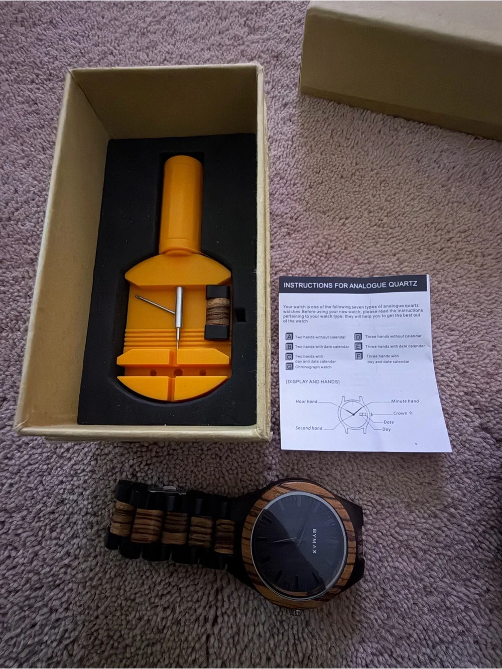Black and Wood Grain Men's Stainless Steel Watch